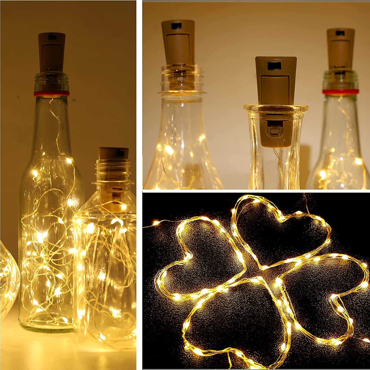 Set di 10 Luci LED a Stringa per Bottiglie di Vino con Tappo
