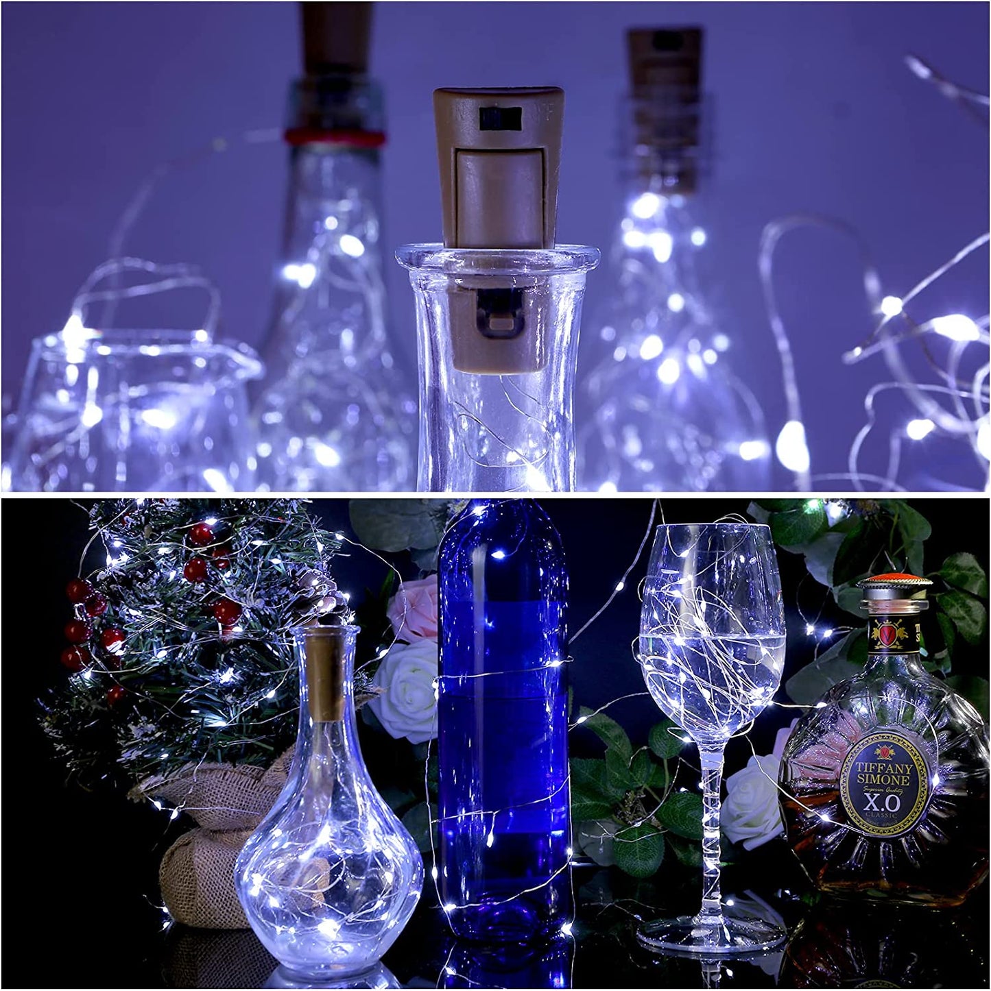 Set di 10 Luci LED a Stringa per Bottiglie di Vino con Tappo