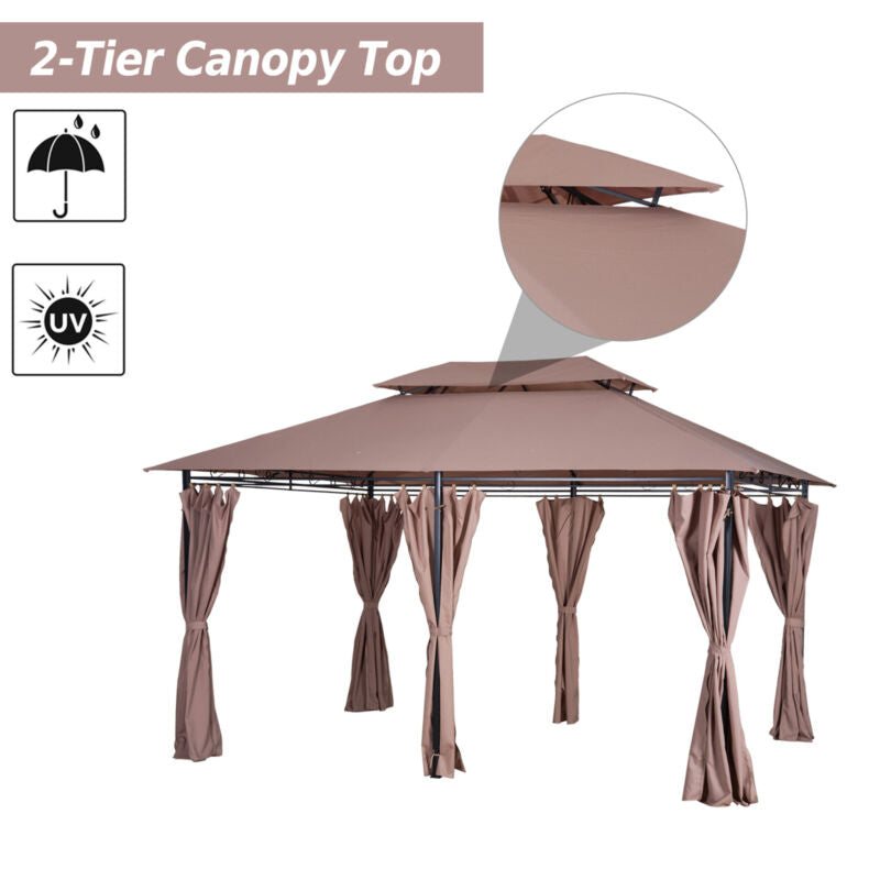Gazebo da Giardino Ventilato in Acciaio a 2 Livelli 10'x13' per Feste BBQ