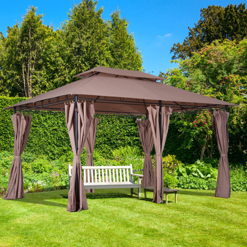Gazebo da Giardino Ventilato in Acciaio a 2 Livelli 10'x13' per Feste BBQ