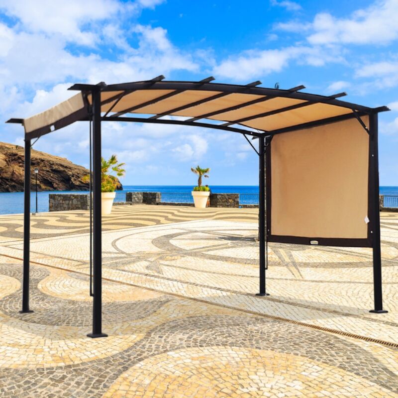 Pergola Retrattile in Acciaio 12 x 9 Piedi per Patio - Gazebo Esterno con Tenda Ombreggiante