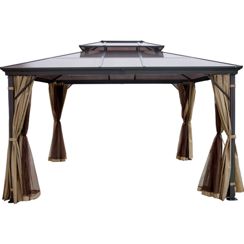 Gazebo 10x10' con Tetto Rigido in Alluminio, Struttura Resistente con Rete e Tenda
