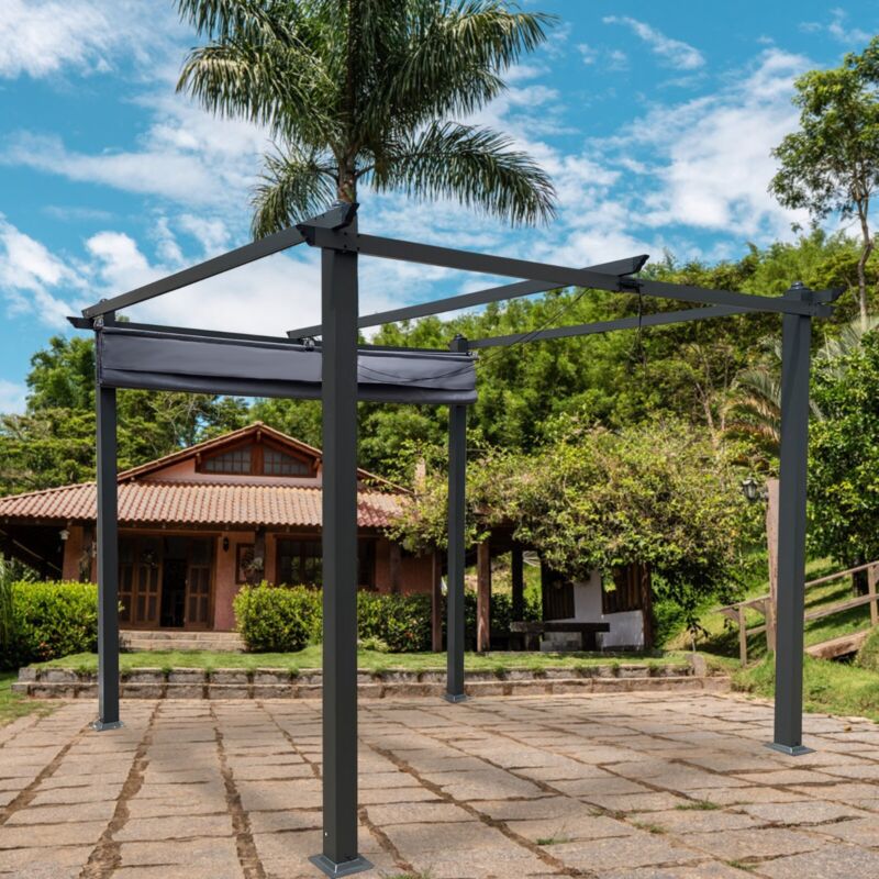 Pergola Retrattile in Alluminio per Esterni 13x10 Ft con Tettoia