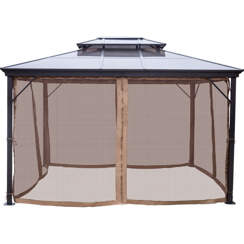 Gazebo 10x10' con Tetto Rigido in Alluminio, Struttura Resistente con Rete e Tenda