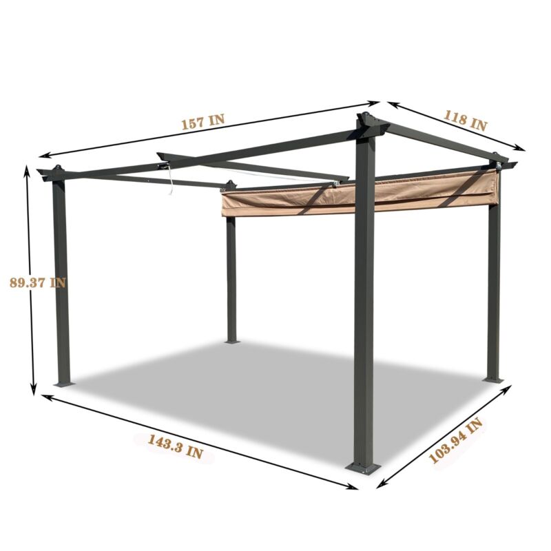 Pergola Retrattile in Alluminio per Esterni 13x10 Ft con Tettoia