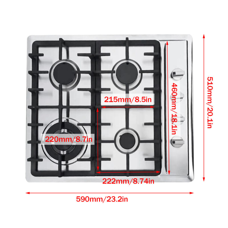 Incasso Cucina a Gas da 23'' con 4 Fuochi per Gas LPG/NG