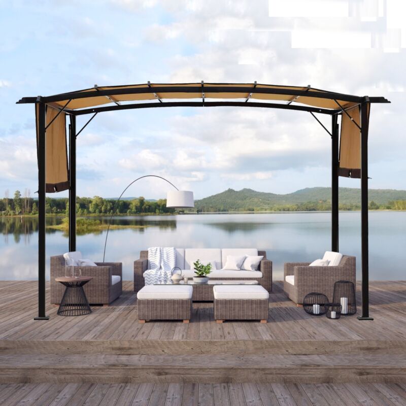 Pergola Retrattile in Acciaio 12 x 9 Piedi per Patio - Gazebo Esterno con Tenda Ombreggiante