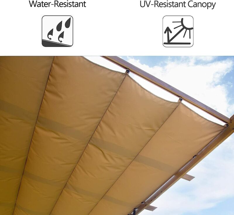 Pergola Retrattile da Esterno 3x4m con Tenda, da Posizionare Contro il Muro