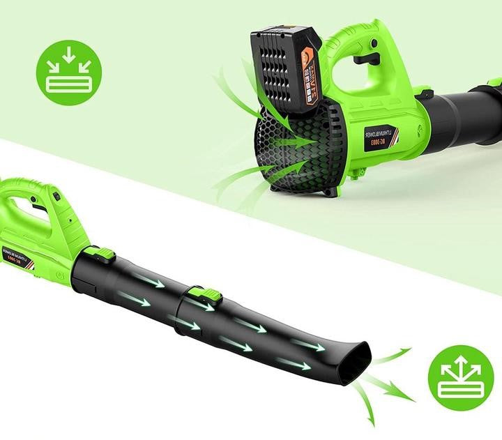 Blower Elettrico Portatile Senza Fili 21V per Foglie, Polvere e Neve - Velocità Fino a 150 MPH, Alimentato a Batteria