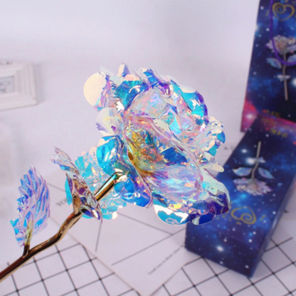 Rosa Galassia Placcata in Oro Rosa 24k - Supporto Luce o Espositivo Opzionale, Durevole nel Tempo