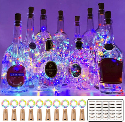 Set di 10 Luci LED a Stringa per Bottiglie di Vino con Tappo
