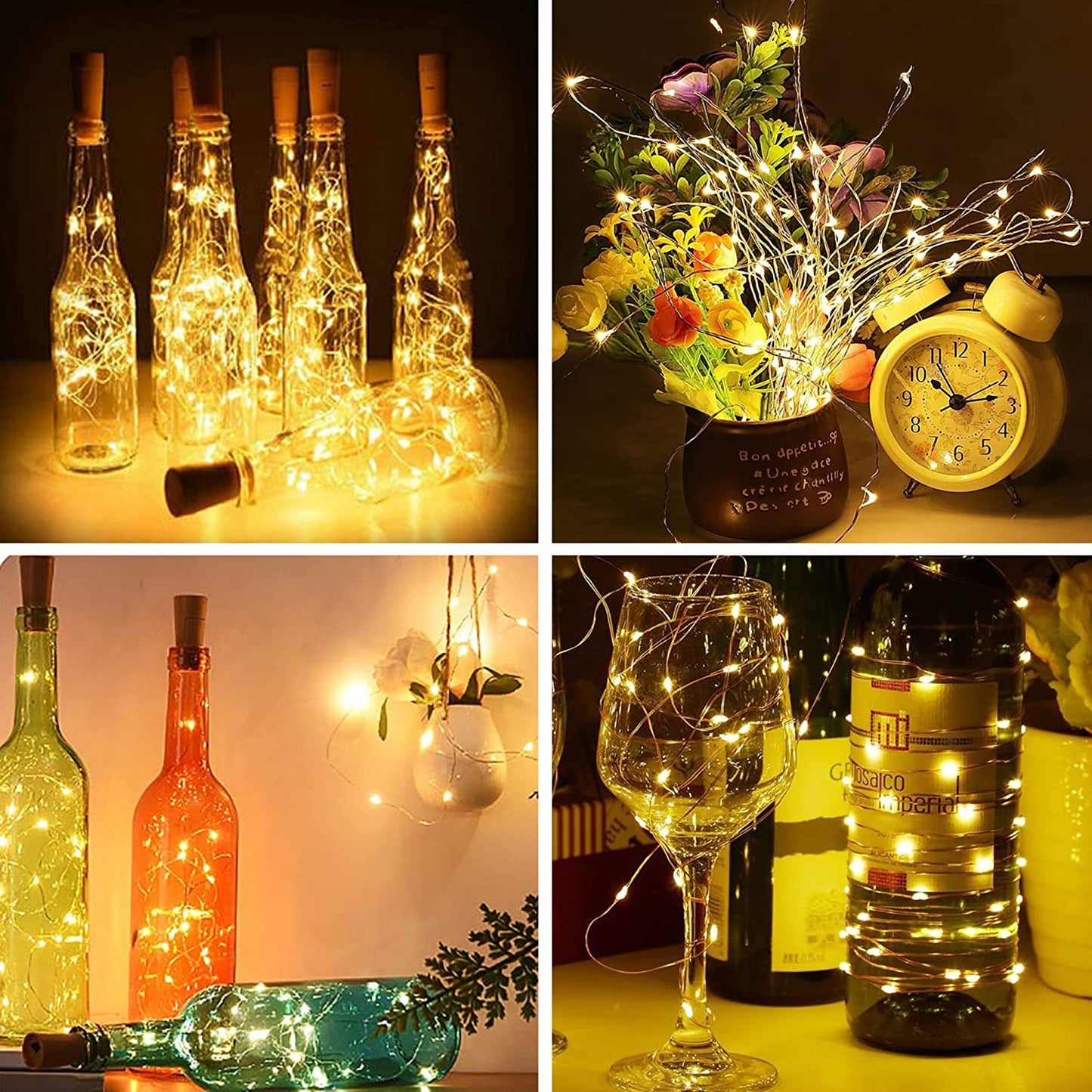 Set di 10 Luci LED a Stringa per Bottiglie di Vino con Tappo