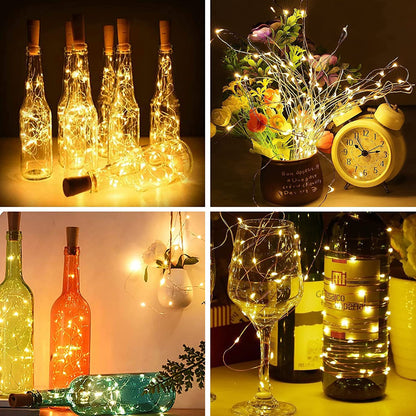 Set di 10 Luci LED a Stringa per Bottiglie di Vino con Tappo