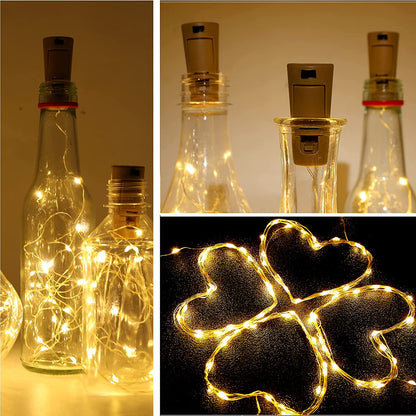 Set di 10 Luci LED a Stringa per Bottiglie di Vino con Tappo