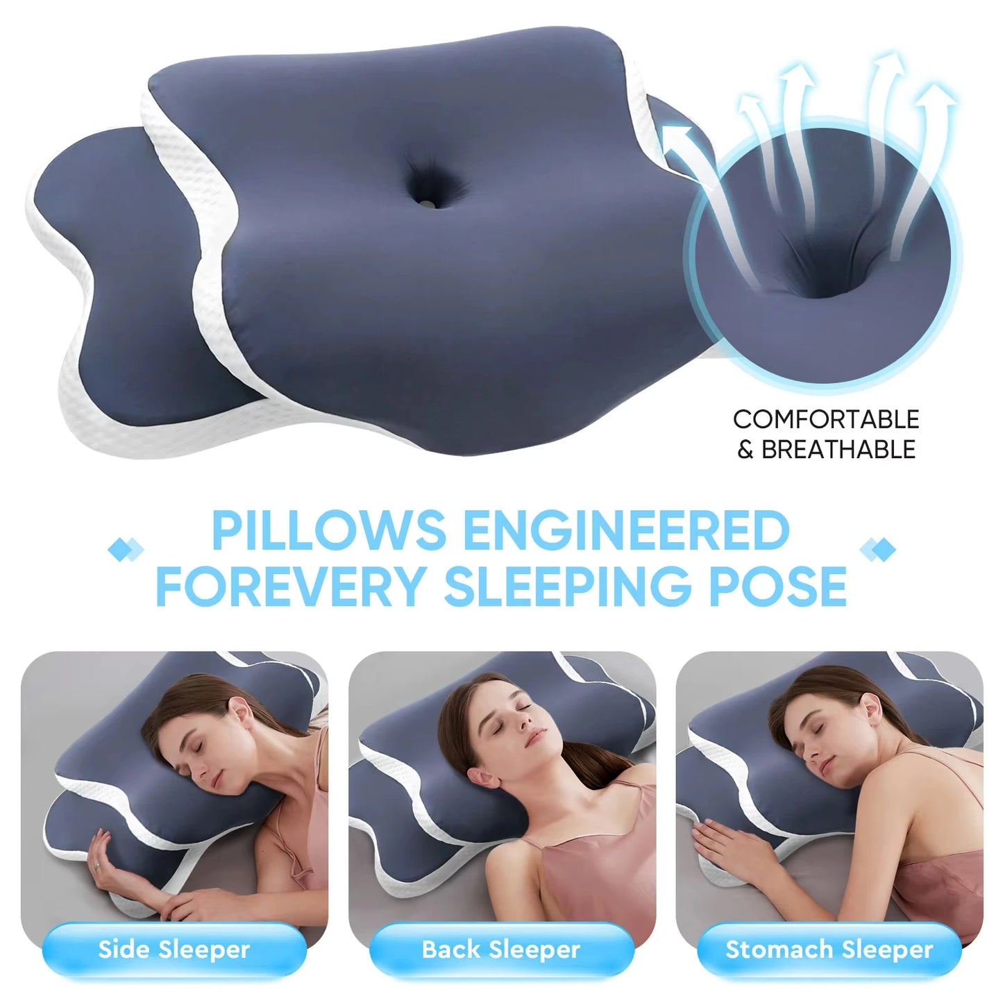 Cuscino Cervicale Ergonomico in Memory Foam con Federa Regolabile in Seta