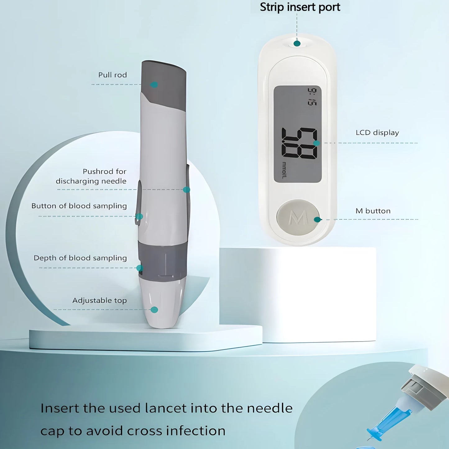 Glucometro Portatile per Monitoraggio Glicemia con 50 Strisce Reattive e Lancette – Test Rapidi e Risultati Accurati