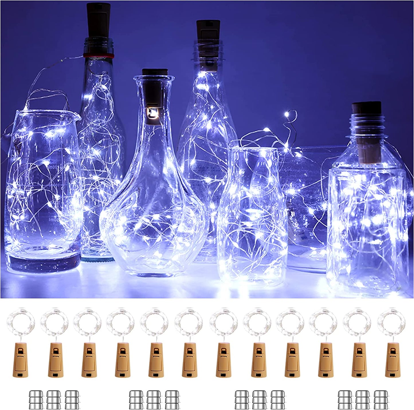 Set di 10 Luci LED a Stringa per Bottiglie di Vino con Tappo