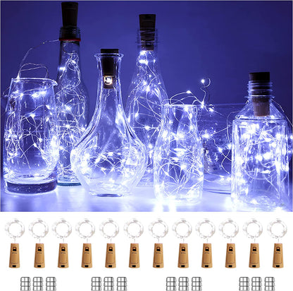 Set di 10 Luci LED a Stringa per Bottiglie di Vino con Tappo