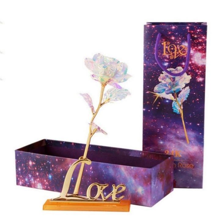 Rosa Galassia Placcata in Oro Rosa 24k - Supporto Luce o Espositivo Opzionale, Durevole nel Tempo
