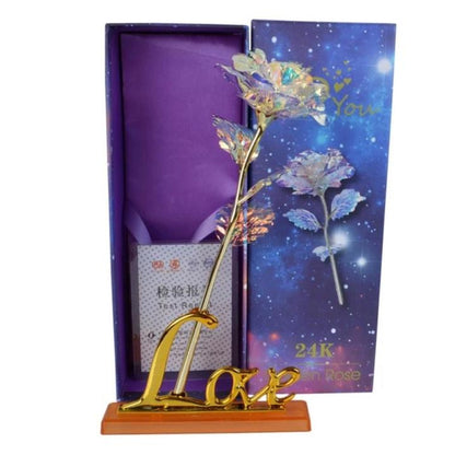 Rosa Galassia Placcata in Oro Rosa 24k - Supporto Luce o Espositivo Opzionale, Durevole nel Tempo