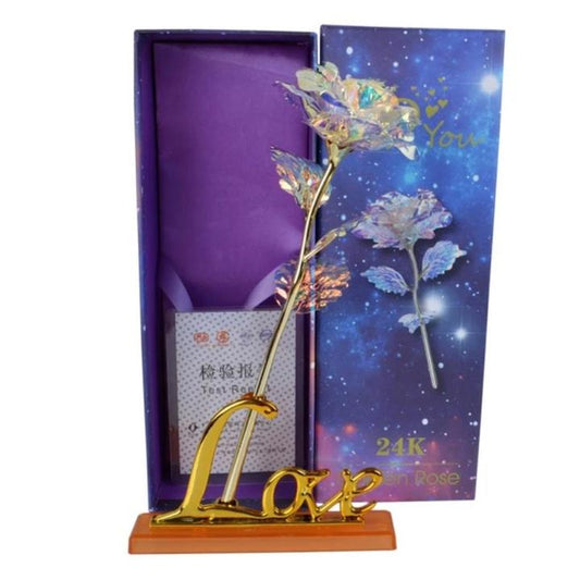 Rosa Galassia Placcata in Oro Rosa 24k - Supporto Luce o Espositivo Opzionale, Durevole nel Tempo
