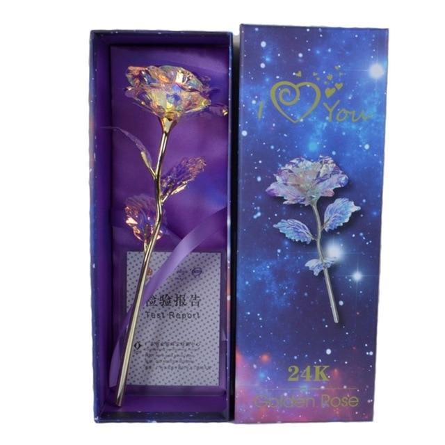 Rosa Galassia Placcata in Oro Rosa 24k - Supporto Luce o Espositivo Opzionale, Durevole nel Tempo