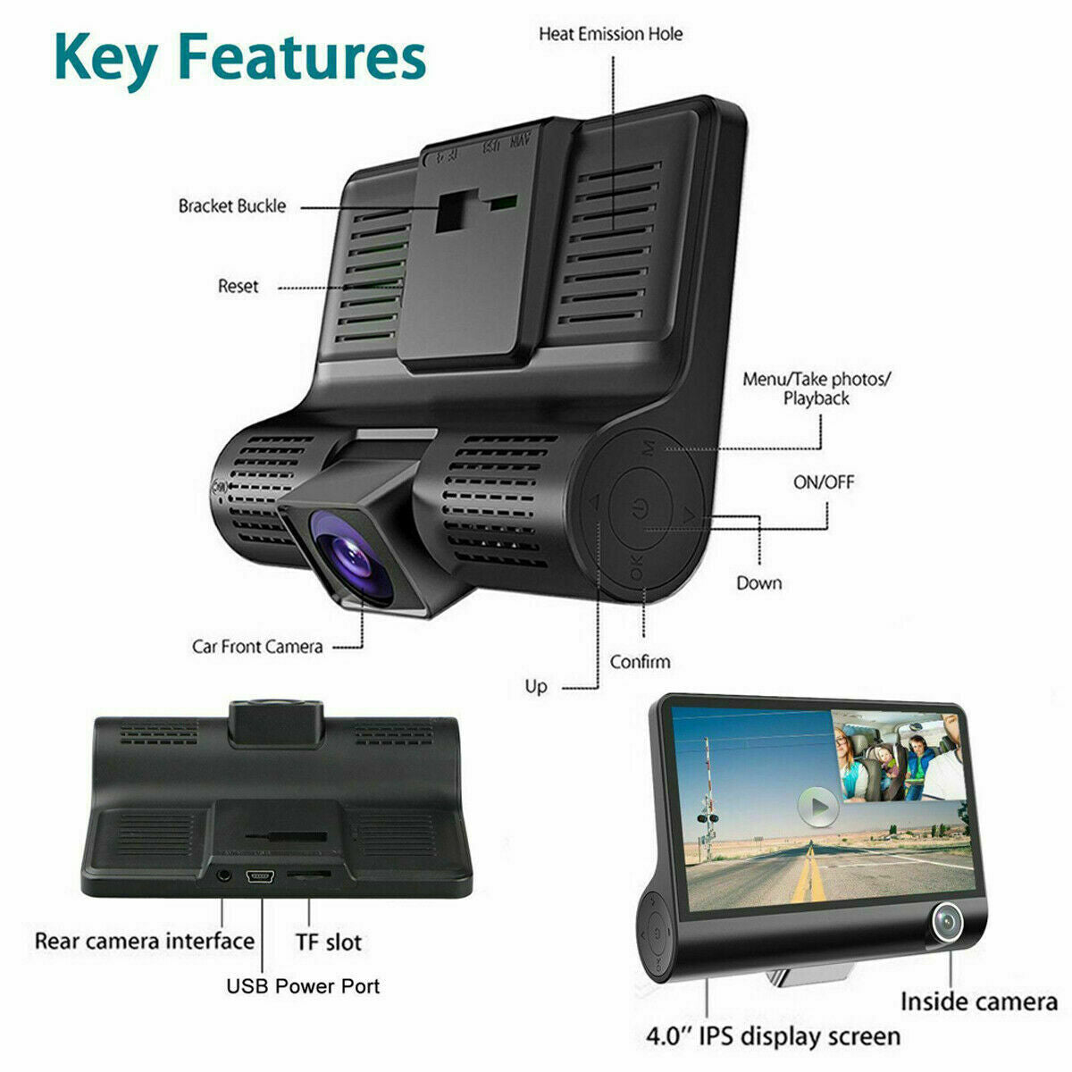 Dash Cam Auto HD 1080P con Doppio Obiettivo e Sensore G