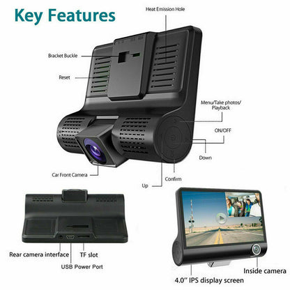 Dash Cam Auto HD 1080P con Doppio Obiettivo e Sensore G