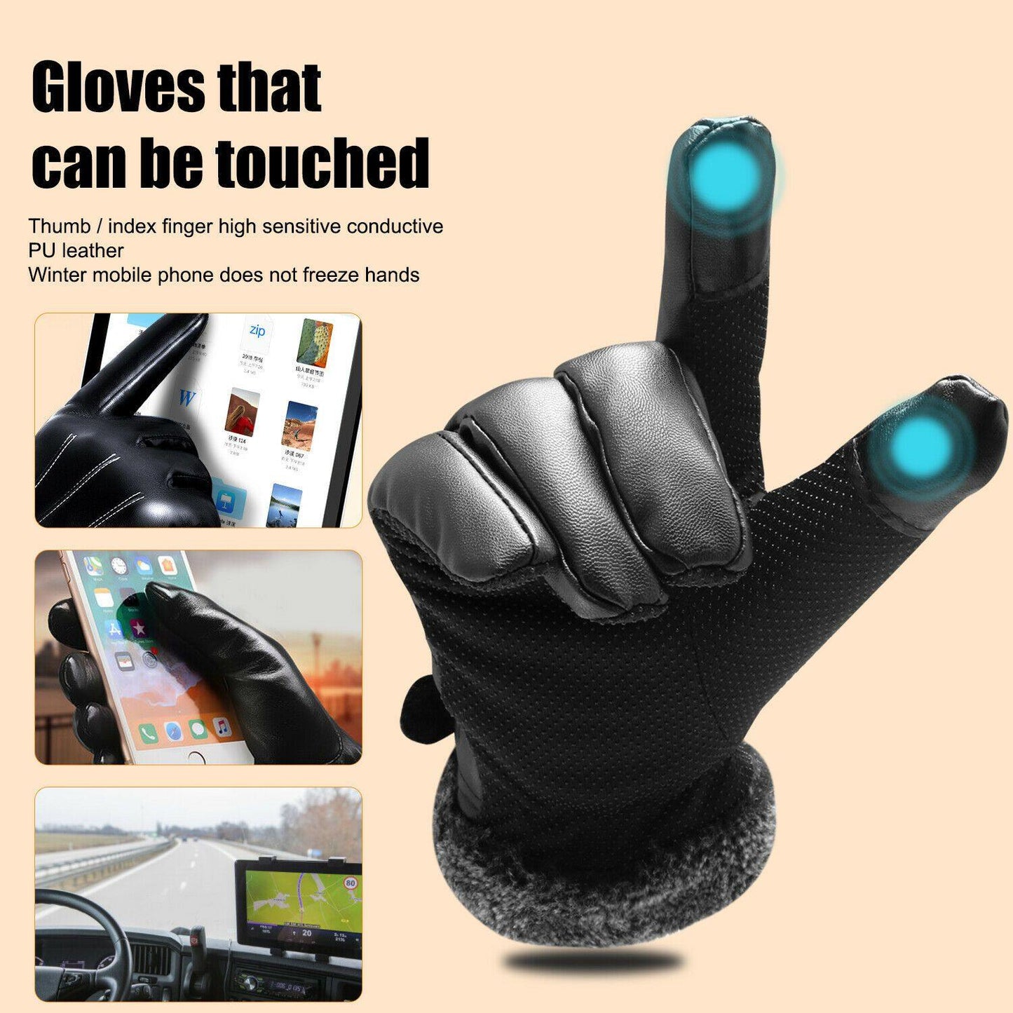 Guanti in pelle impermeabili e termici per l'inverno fino a -30℃ | Compatibili con touchscreen