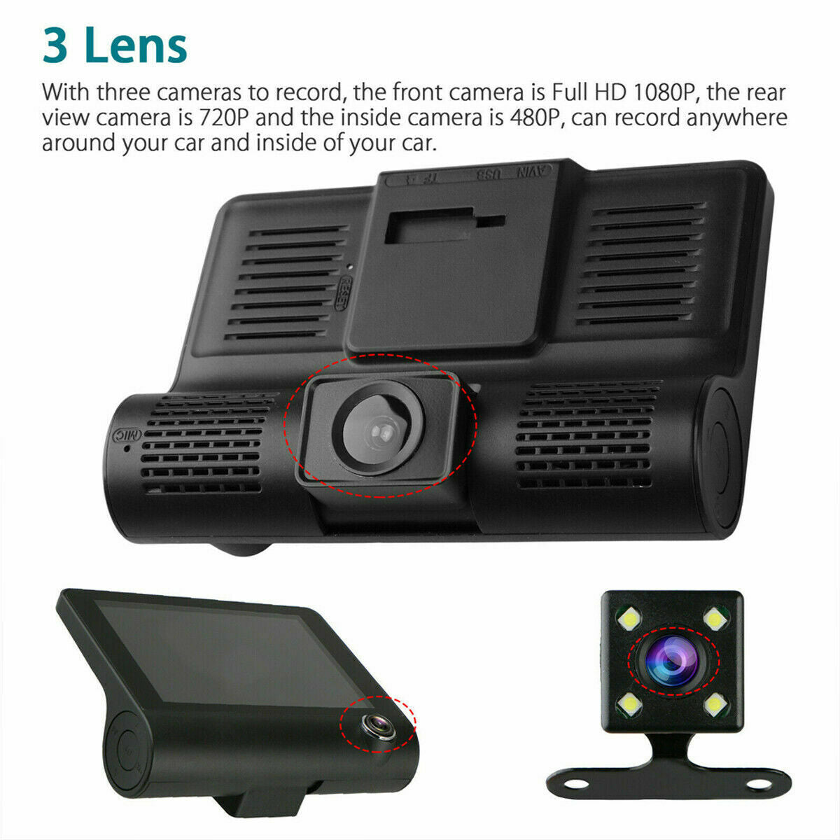 Dash Cam Auto HD 1080P con Doppio Obiettivo e Sensore G