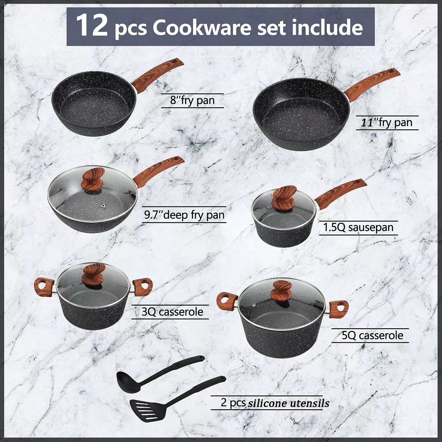 Set di 12 pentole e padelle