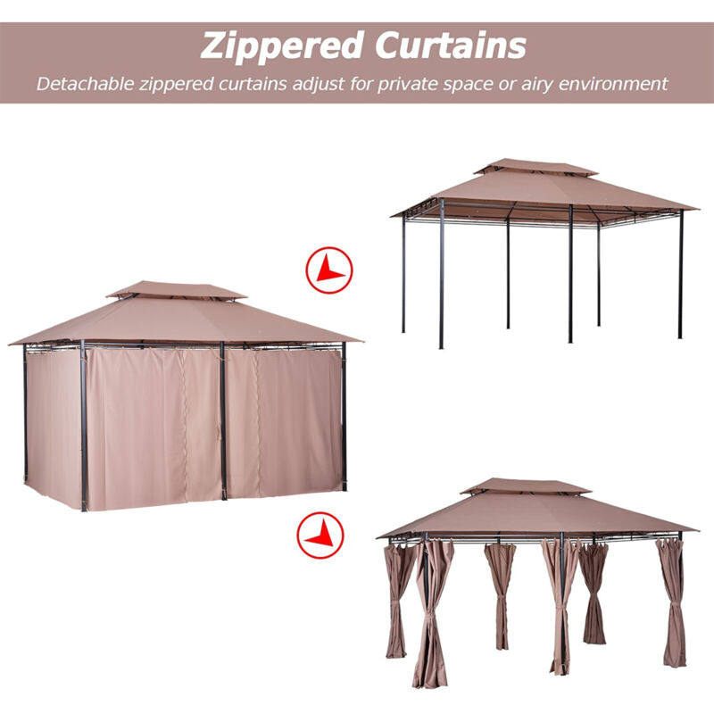 Gazebo da Giardino Ventilato in Acciaio a 2 Livelli 10'x13' per Feste BBQ