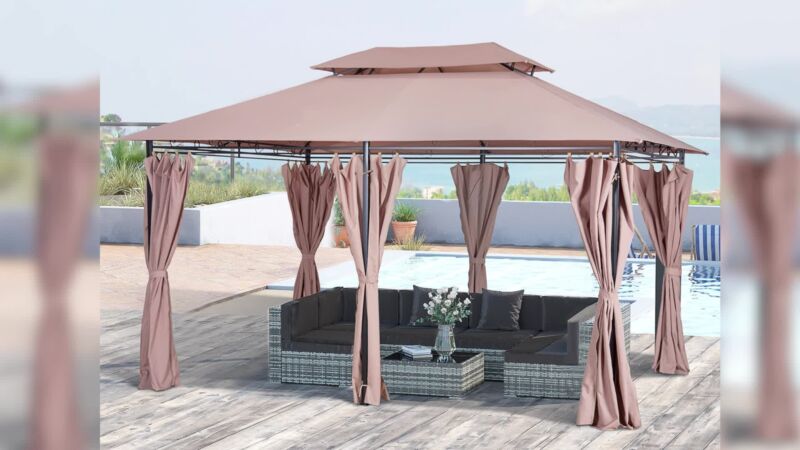 Gazebo da Giardino Ventilato in Acciaio a 2 Livelli 10'x13' per Feste BBQ