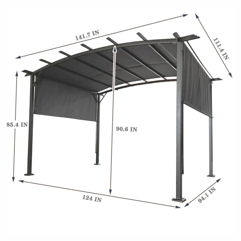 Pergola Retrattile in Acciaio 12 x 9 Piedi per Patio - Gazebo Esterno con Tenda Ombreggiante