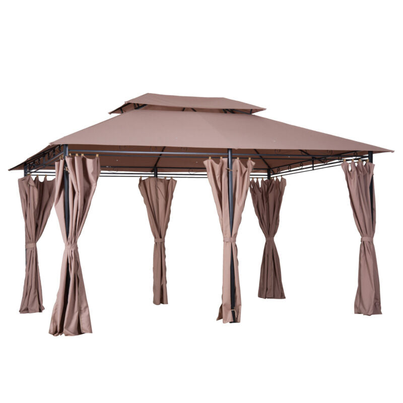 Gazebo da Giardino Ventilato in Acciaio a 2 Livelli 10'x13' per Feste BBQ