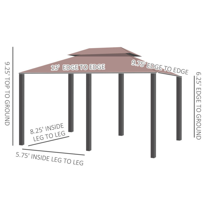 Gazebo da Giardino Ventilato in Acciaio a 2 Livelli 10'x13' per Feste BBQ