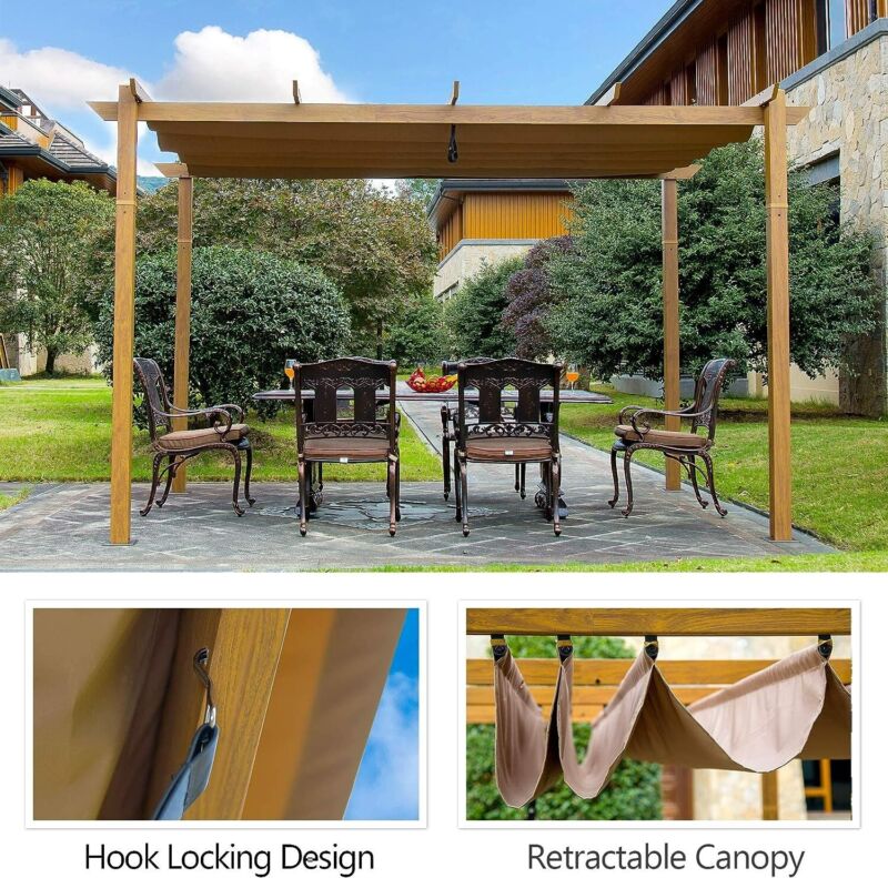Pergola Retrattile da Esterno 3x4m con Tenda, da Posizionare Contro il Muro