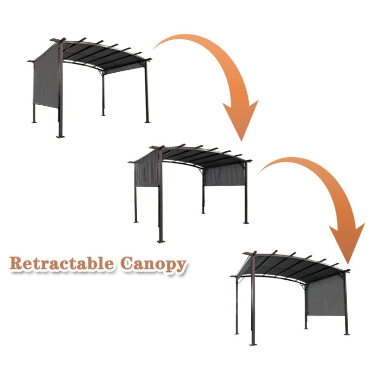 Pergola Retrattile in Acciaio 12 x 9 Piedi per Patio - Gazebo Esterno con Tenda Ombreggiante