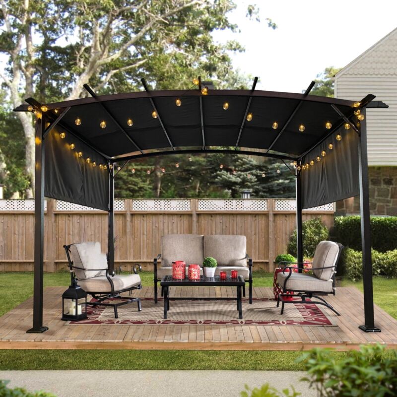 Pergola Retrattile in Acciaio 12 x 9 Piedi per Patio - Gazebo Esterno con Tenda Ombreggiante