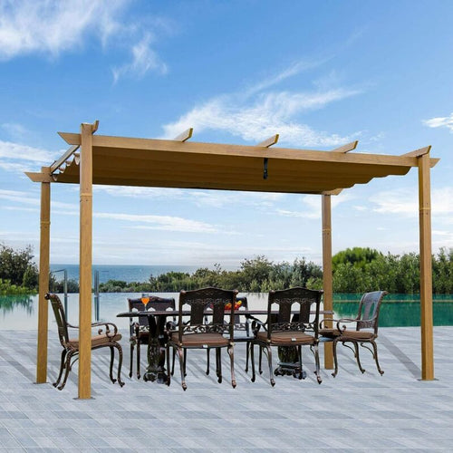 Pergola Retrattile da Esterno 3x4m con Tenda, da Posizionare Contro il Muro