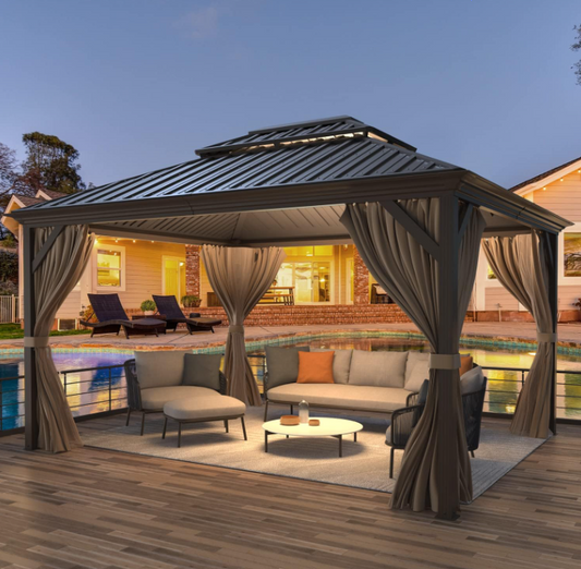 Gazebo Hardtop 12'x14' in Alluminio con Copertura in Acciaio Zincato per Esterni