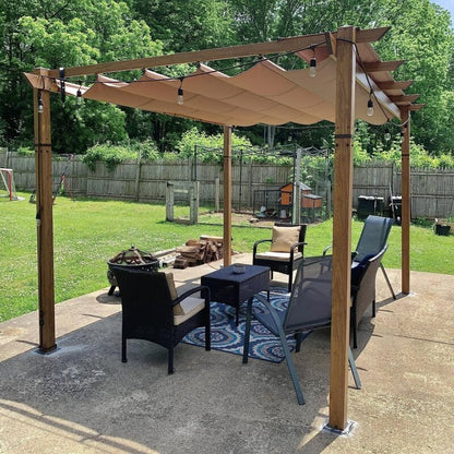 Pergola Retrattile da Esterno 3x4m con Tenda, da Posizionare Contro il Muro