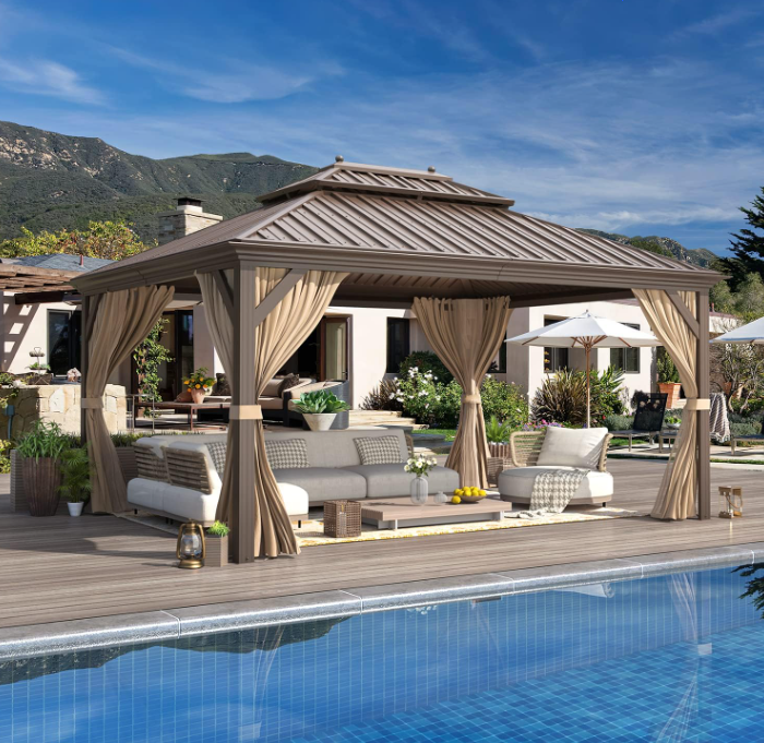 Gazebo Hardtop 12'x14' in Alluminio con Copertura in Acciaio Zincato per Esterni
