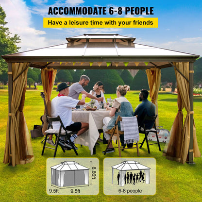 Gazebo 10x10' con Tetto Rigido in Alluminio, Struttura Resistente con Rete e Tenda