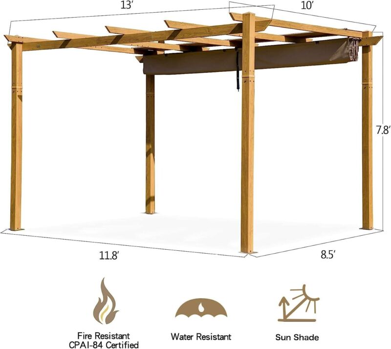 Pergola Retrattile da Esterno 3x4m con Tenda, da Posizionare Contro il Muro