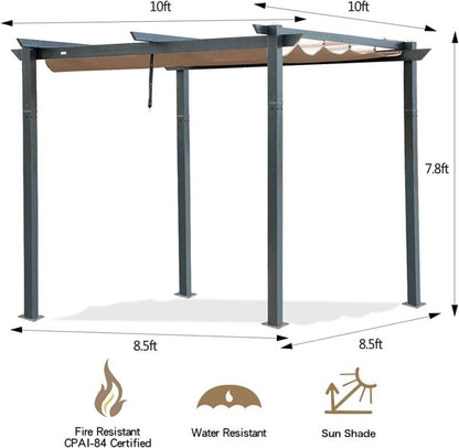 Pergola Estensibile da Esterno 10' x 10' con Telo Impermeabile in Alluminio