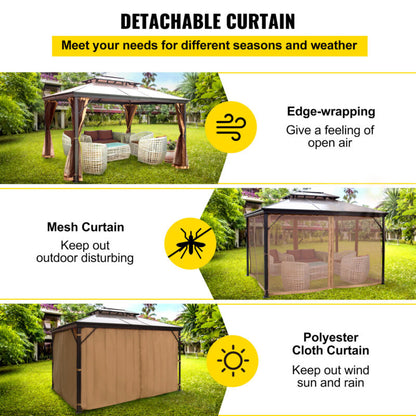 Gazebo 10x10' con Tetto Rigido in Alluminio, Struttura Resistente con Rete e Tenda