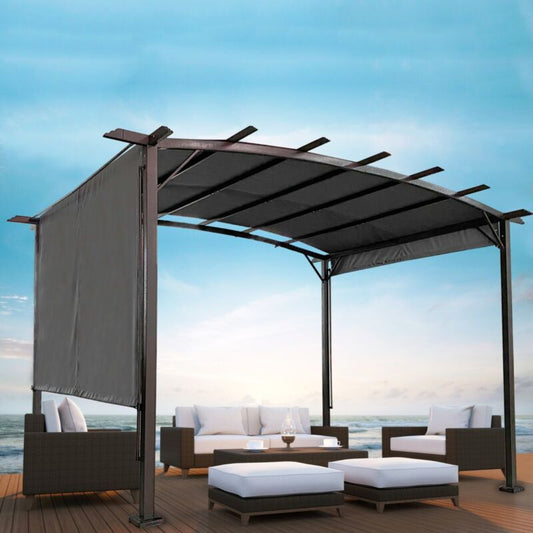 Pergola Retrattile in Acciaio 12 x 9 Piedi per Patio - Gazebo Esterno con Tenda Ombreggiante