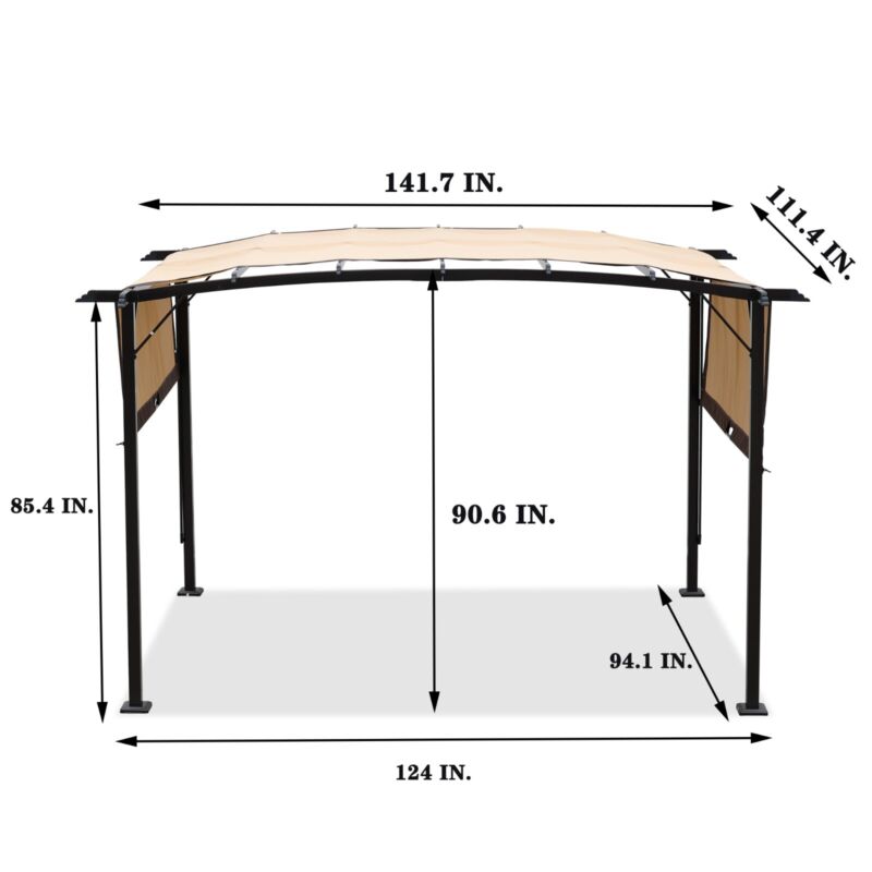 Pergola Retrattile in Acciaio 12 x 9 Piedi per Patio - Gazebo Esterno con Tenda Ombreggiante