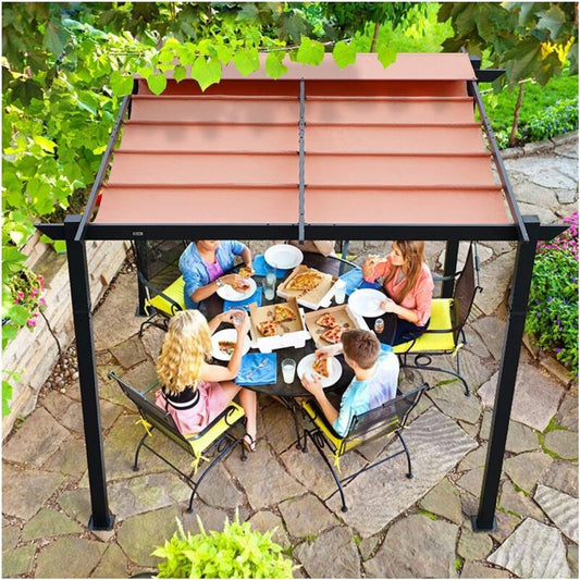 Pergola Estensibile da Esterno 10' x 10' con Telo Impermeabile in Alluminio